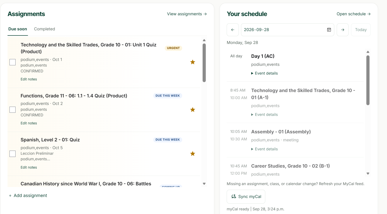 The Study Concept dashboard screen with fictional demonstration data