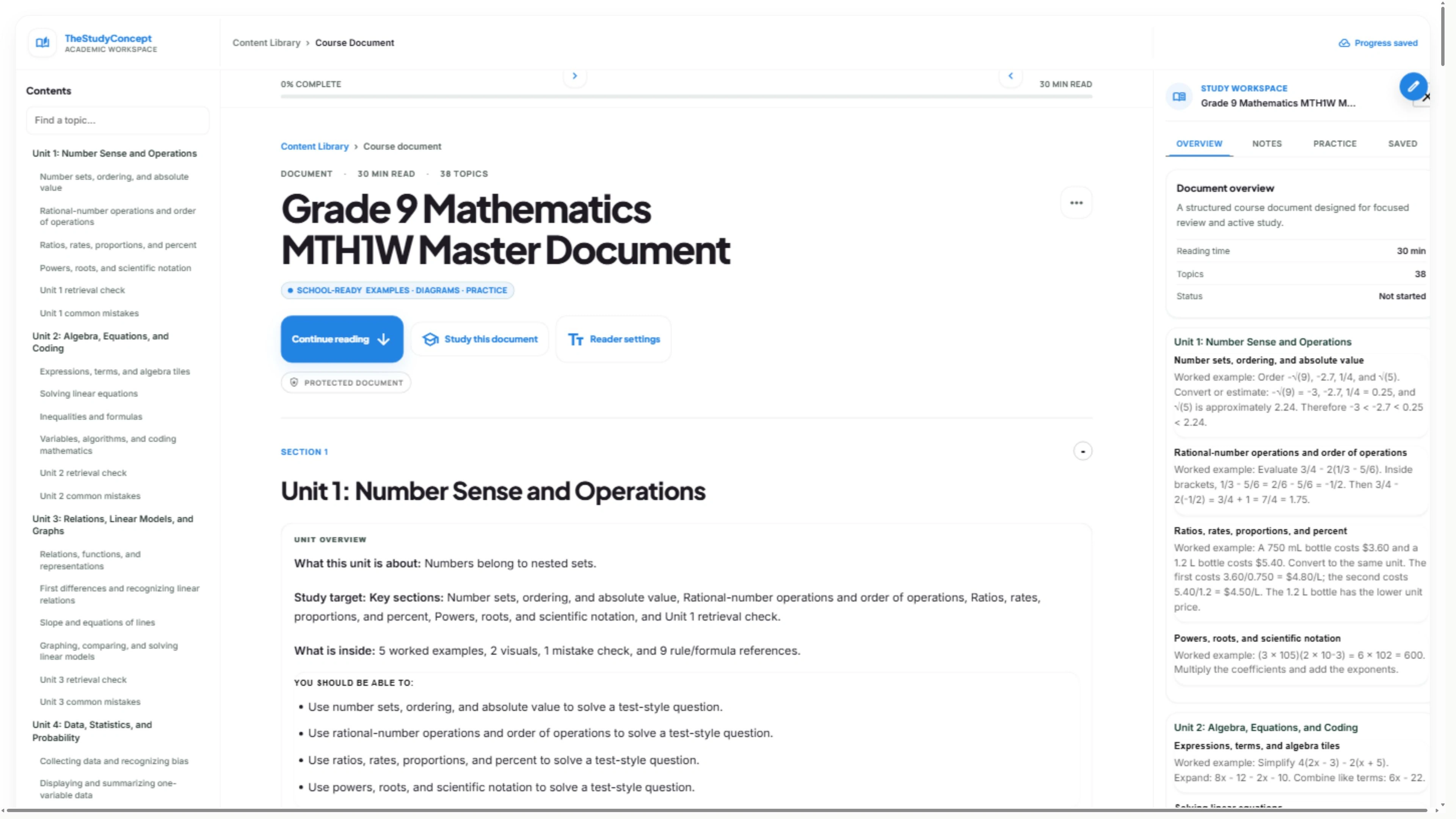 The Study Concept Course documents — actual app screenshot